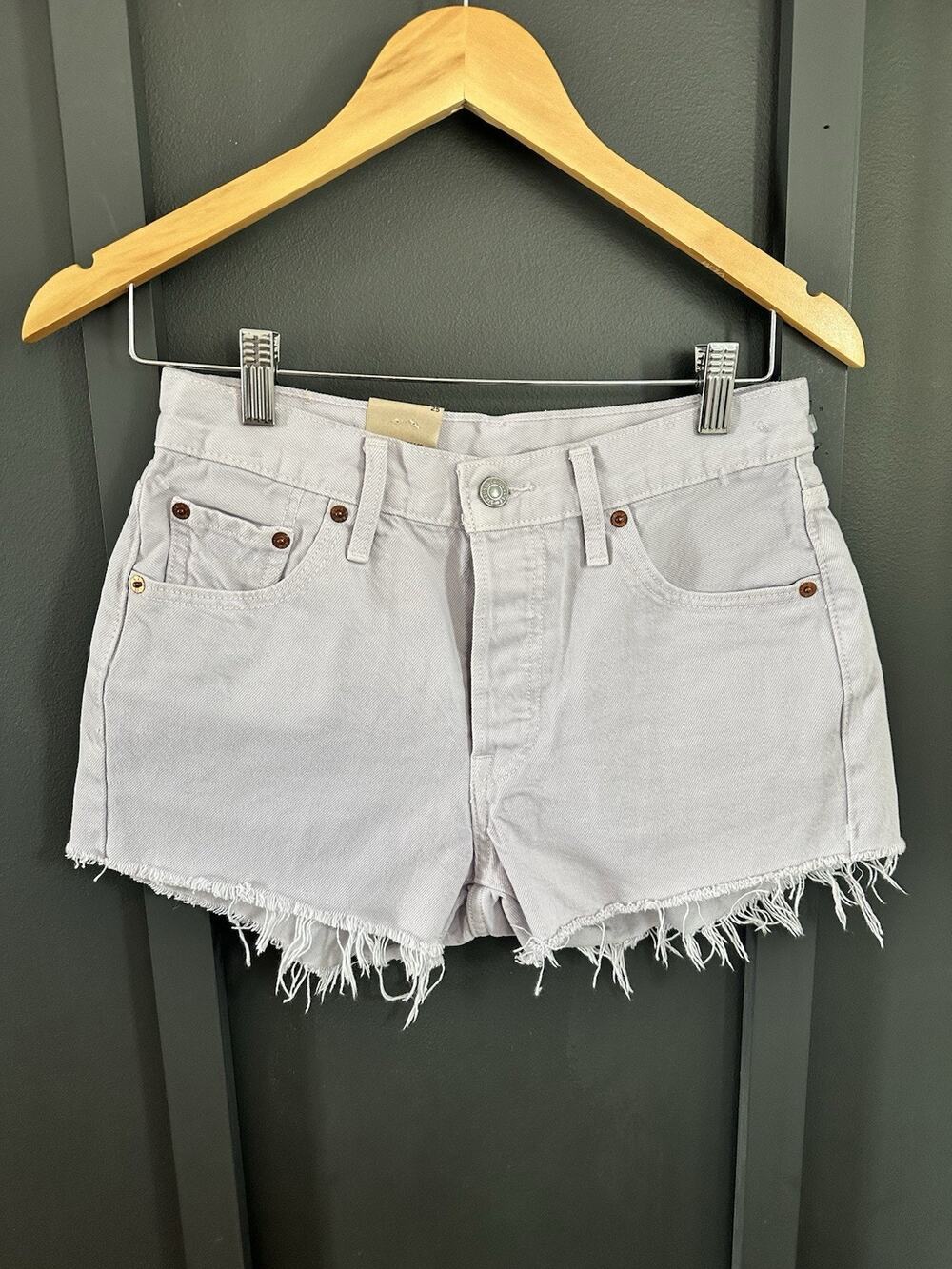 Levi's 501 Cotton High-Rise Denim Shorts Womens 25 Lilac Purple Raw Hem NEW